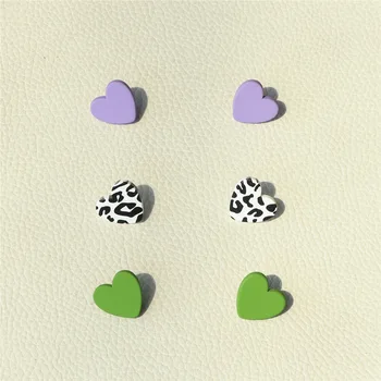 1 Комплект фиолетовых, зеленых, черных, с леопардовым принтом, глиняных, акриловых сережек для любви и сережек, винных сережек, заклепок для пирсинга ушей