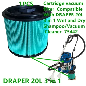 1 УПАКОВКА картриджного вакуумного фильтра, совместимого с DRAPER 20L 3 в 1 Шампунь для влажной и сухой уборки/пылесос 75442