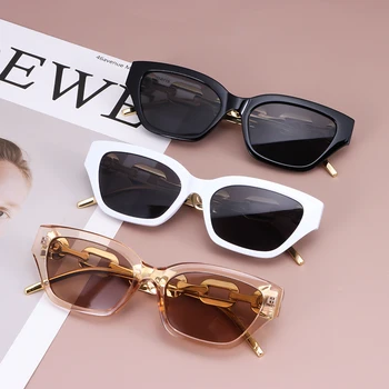 1 шт. Солнцезащитные очки в маленькой оправе в стиле ретро, женская мода Cateye, Роскошный бренд, Солнцезащитные очки для дам, Винтажные солнцезащитные очки на квадратной цепочке