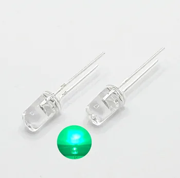 100 шт. /лот Прозрачный Круглый 5 мм супер яркая вода прозрачный зеленый свет светодиодные лампы, излучающие диод F5