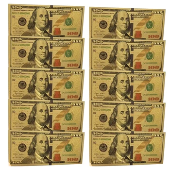 10шт США Новая 100 Долларовая Золотая Фольгированная Банкнота Platsic, Поддельные Деньги, Соединенные Штаты Америки, Точная Копия Монеты, Сувениры Для Домашнего декора