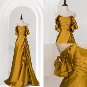 14575 # IENA Элегантные желтые вечерние платья в складку с открытыми плечами, с коротким рукавом, с разрезом по ноге, платья для выпускного вечера, большие размеры, ODE ODM