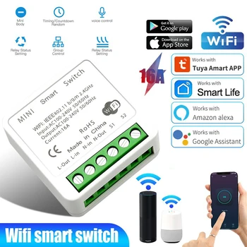 16A Tuya Smart Switch AC 100-240 В 50/60 Гц Беспроводной пульт дистанционного управления WiFi Работает с Smart Life Alexa Google Assistant