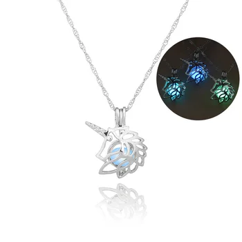 1шт Новая мода Единорог кулон Звено цепи Ожерелье светится в темноте Хэллоуин Ювелирные изделия подарок