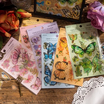 2 листа / упаковка винтажных наклеек для домашних животных в саду с бабочками, бабочек, смоляных наклеек для альбомов, журналов 