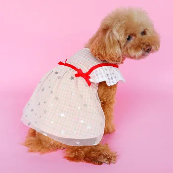 2020 Летние платья для щенков, одежда для собак, юбка из ленточной пряжи, Розовое платье-решетка, пальто принцессы для собак, одежда для домашних животных, товары для домашних животных