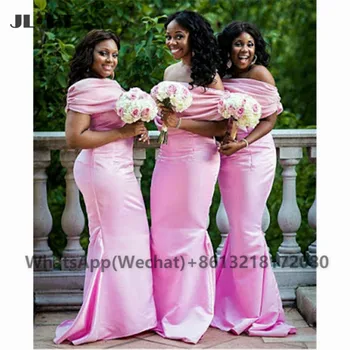 2021 Румяно-розовое свадебное платье русалки, Африканские платья подружек невесты, женские платья подружек невесты с длинными складками с открытыми плечами, длинные складки