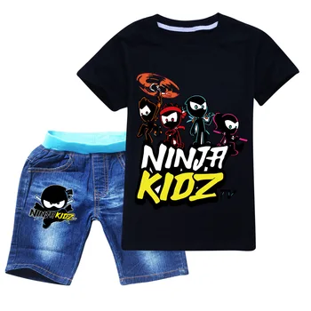 2022 Летняя детская одежда NINJA для мальчиков с героями мультфильмов, детские футболки из 100% хлопка, джинсовые шорты, комплекты из 2 предметов, милая одежда для маленьких девочек