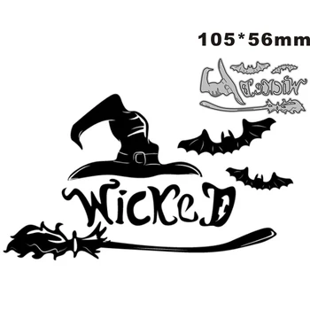 2022 Новое слово Wicked Sweeper Шляпа летучая мышь Металлические режущие формы для скрапбукинга, поделок из бумаги и изготовления открыток, декор для тиснения, без штампов