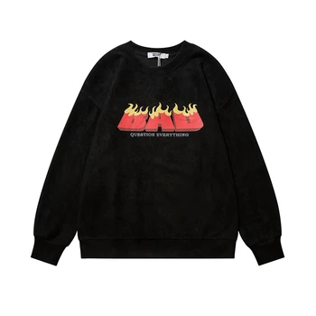 2022 новый весенне-осенний свитер с огненным принтом для мужчин и женщин, уличная одежда в стиле хип-хоп, свободный пуловер с круглым вырезом, черный, серый, коричневый