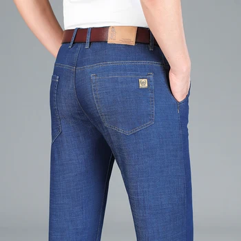2023 Весна Лето Легкая посадка Прямые мужские джинсы Классическая деловая одежда Повседневные брюки из тонкого хлопка с эластичной завышенной талией