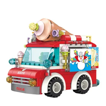 2023 Городское творчество, модель грузовика с мороженым, Вид на улицу, строительные блоки, кирпичи, игрушки для детей, подарок на Новый Год