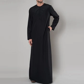 2023 Мужские мусульманские халаты Этнические хлопчатобумажные повседневные халаты на молнии с круглым вырезом и длинным рукавом, исламский арабский кафтан, Мужские Дубайские кафтаны