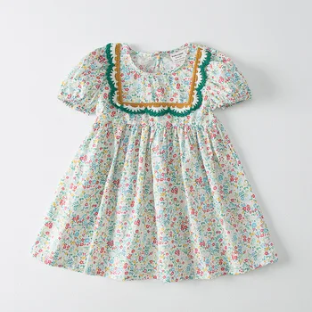 2023 Новая детская летняя одежда, платья с цветочным рисунком для девочек