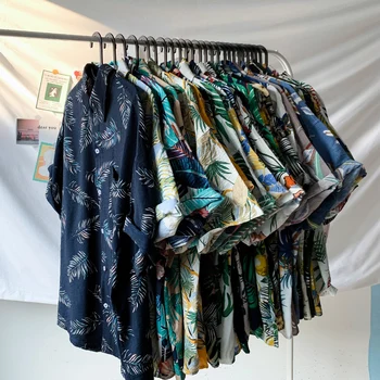 2023 Новая модная мужская Гавайская летняя свободная рубашка с коротким рукавом и цветочным пляжным рисунком для мужских блузок и топов Y74