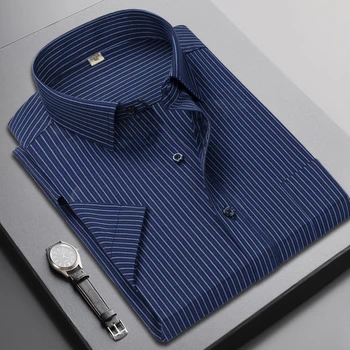 2023 новое поступление, летняя повседневная рубашка в полоску для мужчин, высококачественные мужские рубашки с короткими рукавами, мужские большие размеры M-5XL