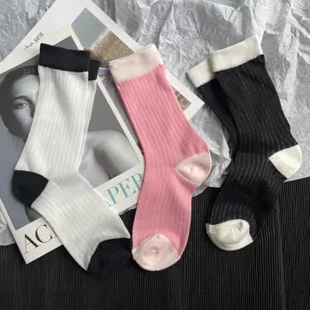 2023 Новые Тонкие Модные Женские носки Весна Лето, Повседневные милые носки в полоску, дышащие в Корейском стиле, Yami Kawaii Sox