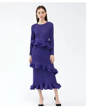 2023 Сезон: Весна-лето, новое дизайнерское Многослойное женское плиссированное платье, элегантные платья с высокой посадкой и поясами