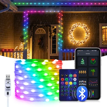 20M Dream Color USB 5V LED Sting Light Bluetooth Музыкальное ПРИЛОЖЕНИЕ RGBIC Адресуемые Сказочные Огни День Рождения Гирлянда Рождественский Декор