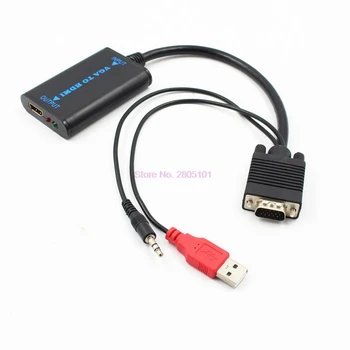 20шт Конвертер, совместимый с VGA-HDMI, для мужчин и женщин 1080P USB, совместимый с VGA-HDMI, Конвертер HD аудио-видео кабеля