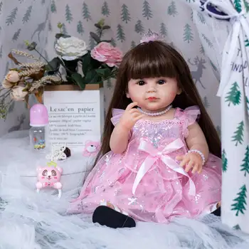 22-дюймовая 55-сантиметровая силиконовая водонепроницаемая кукла Возрождения Little Dudu Pink Aisha Fashion Baby Birthday Gift Рождественский подарок