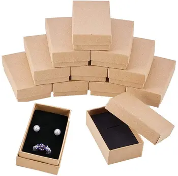 24шт Ретро картонный набор ювелирных изделий Коробка с губкой внутри 8x5x3 см Прямоугольное ожерелье Кольца Подарочный футляр для хранения свадебной вечеринки