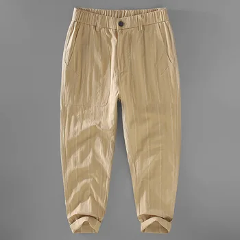 3033 Весенние Модные Мужские повседневные брюки в прямую полоску, Японский стиль, Эластичный пояс, Жаккард, 100% Хлопок, брюки премиум-класса длиной до щиколоток