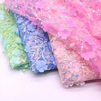 3D Вышивка блестками Лепестками Цветочная сетка Кружевная ткань шириной 130 см Фон Сценическая одежда Украшение платья
