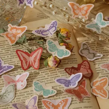 46шт Винтажная декоративная наклейка для аккаунта в виде бабочки Нежного цвета, наклейка для протирания бабочкой