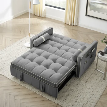 55,5-дюймовый Раскладной диван-кровать Современный 2-местный диван Loveseats с боковыми карманами, регулируемой спинкой и поясничными подушками