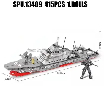 823c 415шт военный эсминец военный корабль Линкор Армейское оружие Мальчик настоящие куклы Строительные блоки игрушка