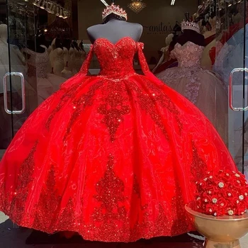 ANGELSBRIDEP Quinceanera Платье Красное Милое Сверкающее Кружево Для Вечеринки 15 Вечернее Платье Бальное Платье 16 Платье Принцессы На День Рождения Платье