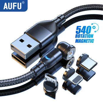 AUFU 540 Вращающийся магнитный кабель Micro USB Type C Кабель для iPhone14 Android Быстрая зарядка Магнитное зарядное устройство Телефонный кабель Провод Шнур