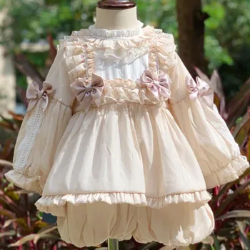 Babby girl осень-зима, винтажное платье принцессы для милых кукол, детское платье с пышными рукавами, платье для вечеринки в честь дня рождения в Англии cototn