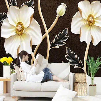 beibehang 3d обои Европейская минималистичная настенная живопись для спальни ТВ фон KTV HD lotus Magnolia Рельефная фреска обои для