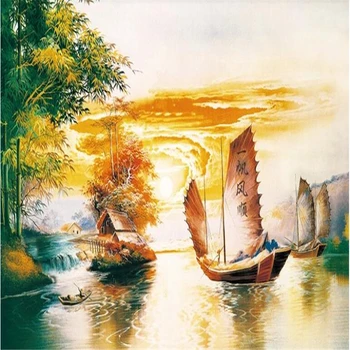 beibehang обои для стен, 3 обычных индивидуальных обоев, гладкая парусная лодка, пейзаж, картина маслом, настенная роспись в гостиной