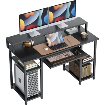 CubiCubi 47-дюймовый компьютерный стол с полками для хранения, подставка для монитора, лоток для клавиатуры, стол для домашнего офиса, Письменный стол для учебы, белый
