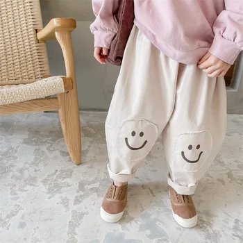 deer jonmi 2022 Весна, повседневные свободные брюки в корейском стиле для маленьких детей, детские шаровары с мультяшной аппликацией 