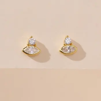 ELESHE Стерлингового серебра 925 пробы с покрытием из 18-каратного золота Мини-серьги с кристаллами Простые серьги-гвоздики для женщин и девочек Модные ювелирные изделия Brincos