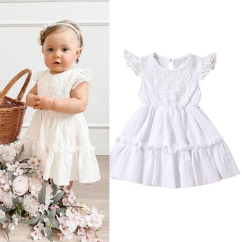 FOCUSNORM/ летнее платье принцессы для девочек 1-5 лет, кружевное платье с цветочным принтом, однотонное платье трапециевидной формы, одежда