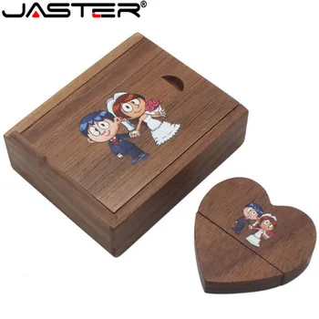 JASTER Деревянное Сердце USB + Коробка USB Флэш-накопители U Диск Флешка 4 ГБ 8 ГБ 16 ГБ 32 ГБ 64 ГБ 128 ГБ Свадебный Подарок (Более 1 шт Бесплатного ЛОГОТИПА)