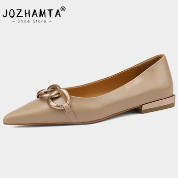 JOZHAMTA/ Женская обувь на плоской подошве из натуральной кожи на весну 2023, Модная женская обувь на каблуках, Повседневная Офисная Женская обувь, Размер 34-39