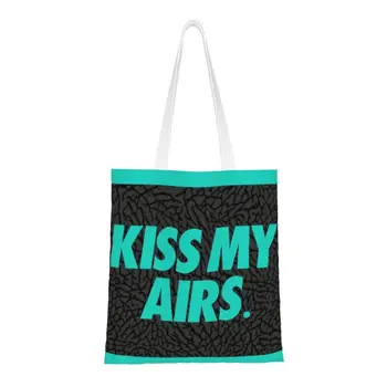 Kawaii Kiss My Airs Сумки-Тоут Для Покупок Из Вторичной переработки Бакалейных Товаров Холщовая Сумка-Шоппер Через плечо