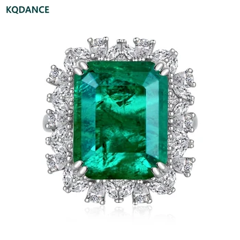KQDANCE, Прямоугольник из стерлингового серебра 925 пробы, 12 *15 мм, Изумрудные кольца с бриллиантами и крупным зеленым камнем, Изысканные ювелирные изделия для женской вечеринки