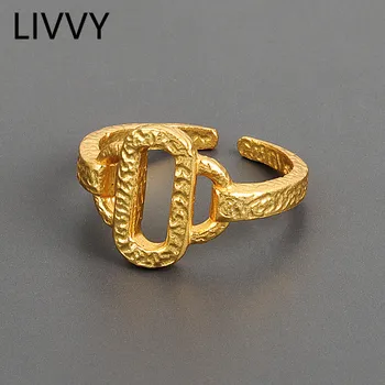 LIVVY Серебристый цвет, Модное Неровное кольцо с полой геометрической овальной поверхностью, Регулируемое Кольцо для женщин, подарок на День рождения, изысканные ювелирные изделия