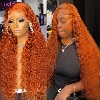 Luvin Джинджер Оранжевого цвета, Кудрявый парик 13x4, прозрачный, Свободный, с глубокой волной, Кружевной Фронтальный Парик, Бразильский Remy, 30-дюймовая Т-образная часть Человеческих волос