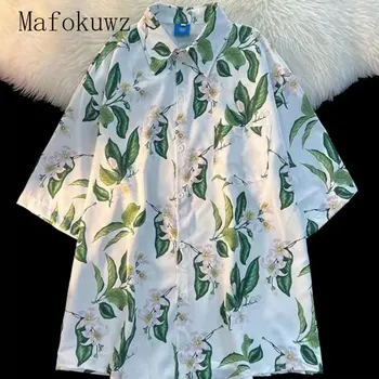 Mafokuwz Модная рубашка с цветочным узором в стиле ретро, мужская негабаритная Свободная блузка с короткими рукавами, гавайский топ в гонконгском стиле с полным принтом