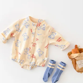 MILANCEL, осенние детские боди, вафельная одежда для мальчиков, верхняя одежда для малышей с принтом Медведя