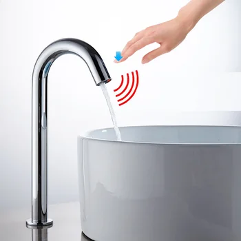 MTTUZK Хромированный сенсорный кран на бортике, встроенный Автоматический сенсорный кран для умывальника в ванной, Бесконтактный инфракрасный кран