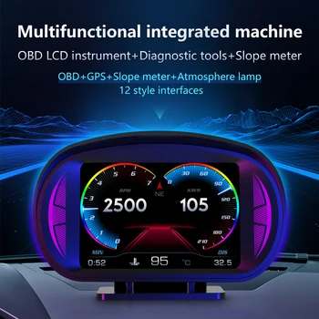 OBD2 GPS Двухсистемный Головной Дисплей P1 P2 Автомобильный HUD-Дисплей Автомобильный Цифровой Спидометр Измеритель Наклона Измеритель Наклона автомобиля аксессуар